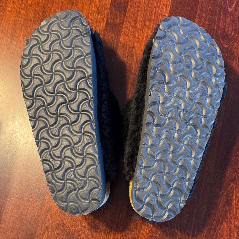 Papillio Arizona Big Buckle Pap Cozy Teddy Black Sherpa Sandal Slides - Picture 8 of 11